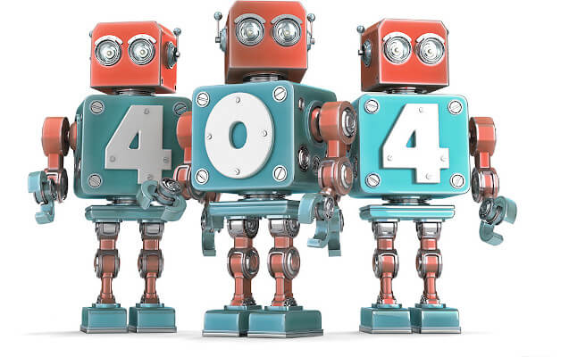 Three robots with digits on their chests forming a 404 number